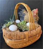 LIFE SIZE ROOSTER DECORATION IN BASKET