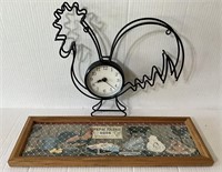 2 PIECE ROOSTER PRINT AND METAL PIECE