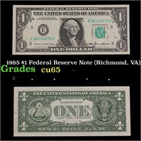 1985 $1 Federal Reserve Note (Richmond, VA) Grades