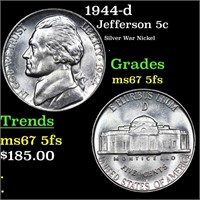 1944-d Jefferson Nickel 5c Grades GEM++ 5fs
