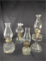 4 Vintage Oil Lamps w Chimneys