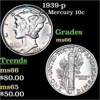 1939-p Mercury Dime 10c Grades GEM+ Unc