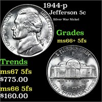 1944-p Jefferson Nickel 5c Grades GEM++ 5fs