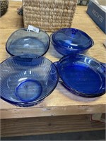 5pcs Blue Pyrex Casseroles, Bowls Pie Plates