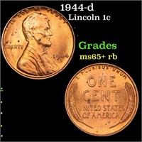 1944-d Lincoln Cent 1c Grades Gem+ Unc RB