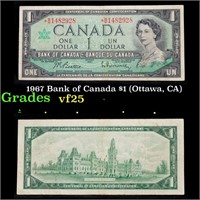 1967 Bank of Canada $1 (Ottawa, CA) Grades vf+