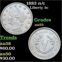1883 n/c Liberty Nickel 5c Grades Choice AU