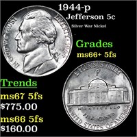 1944-p Jefferson Nickel 5c Grades GEM++ 5fs