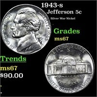 1943-s Jefferson Nickel 5c Grades GEM++ Unc