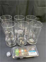 6 Clear Glass Vases and Submersible Lights
