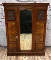 Wood Armoire w/ Carved & Lacquered Accents
