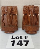 Vintage Carved Wood 3 Headed Elephants