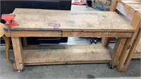 Work bench on casters with vice 60 long x 24 wide