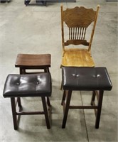 (3) Barstools & (1) Wooden Chair