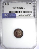 1832 Half Dime PCI MS-64+ Nice Toning
