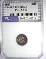 1840 No Drapery Half Dime PCI XF-40 Obv Die Break