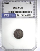1834 Half Dime PCI AU-55 LISTS FOR $450