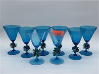 LOT OF 8 HANDMADE BLUE ART GLASSES