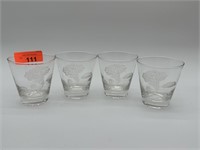 LOT OF 4 ETCHED WHISKEY GLASSES / FLORAL