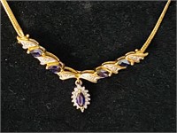 Genuine 10k gold diamond and sapphire necklace