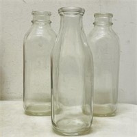 Vintage Glass Milk Bottles Set of 3