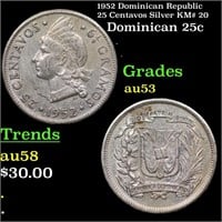 1952 Dominican Republic 25 Centavos Silver KM# 20
