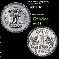 1962C India (Republic) Rupee KM# 75.1 Grades Choic