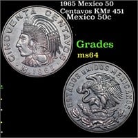 1965 Mexico 50 Centavos KM# 451 Grades Choice Unc