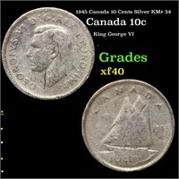 1945 Canada 10 Cents Silver KM# 34 Grades xf