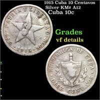 1915 Cuba 10 Centavos Silver KM# A12 Grades vf det