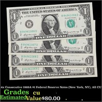 4x Consecutive 1969A $1 Federal Reserve Notes (New