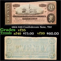 1864 $20 Confederate Note, T67 Grades vf++