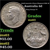1944S Australia 6 Pence (Sixpence) KM# 38 Grades S