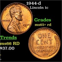 1944-d Lincoln Cent 1c Grades Gem+ Unc RD