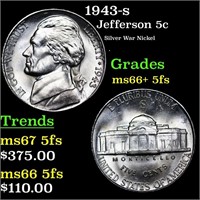 1943-s Jefferson Nickel 5c Grades GEM++ 5fs