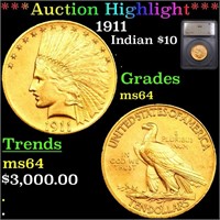***Auction Highlight*** 1911 Gold Indian Eagle $10