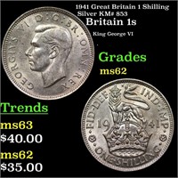 1941 Great Britain 1 Shilling Silver KM# 853 Grade