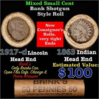 Mixed small cents 1c orig shotgun roll, 1917-d Whe