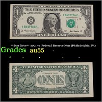 **Star Note** 2001 $1  Federal Reserve Note (Phila