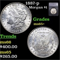 1887-p Morgan Dollar $1 Graded ms65+ BY SEGS