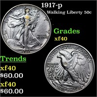 1917-p Walking Liberty Half Dollar 50c Grades xf