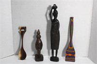 Vintage Handmade Wood Spoons & Figurines 9 to 15"
