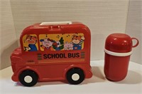 Vintage 1965 School bus lunchbox with thermos