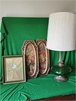 Mid Century Lamp, 2 matching floral prints and