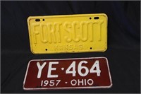 License Plates - "Fort Scott" Kansas & 1957 Ohiio