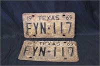 1969 Texas Truck License Plates - Matching Pair