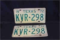 1972 Texas License Plates - Matching Pair
