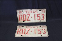 1974 Texas License Plates - Matching Pair