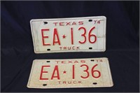 1974 Texas Truck License Plates - Matching Pair