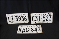 3 Texas License Plates - 1961 & 1967